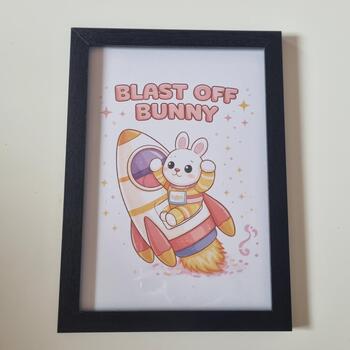 Blast Off Bunny A4 Art Print – Cute Space Bunny Design on 300gsm Card