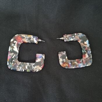 Multicolour Tortoiseshell Effect Acrylic Square Hoop Earrings