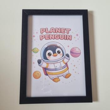Planet Penguin A4 Art Print – Cute Space Penguin Design on 300gsm Card