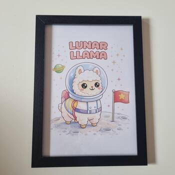 Lunar Llama A4 Art Print – Cute Space Llama Design on 300gsm Card
