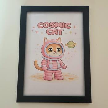 Cosmic Cat A4 Art Print – Cute Space Cat Design on 300gsm Card