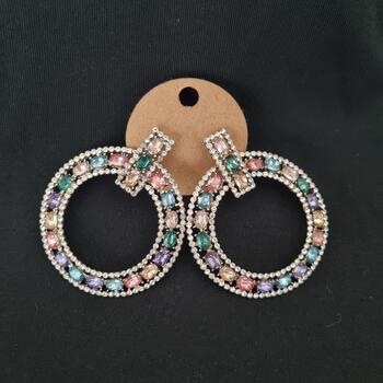 Silver‑Tone Multicolour Crystal Large Hoop Drop Earrings