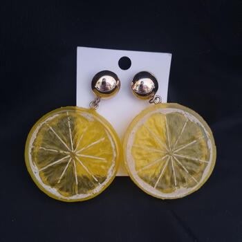 Gold-Tone Stud Large Resin Lemon Slice Drop Earrings