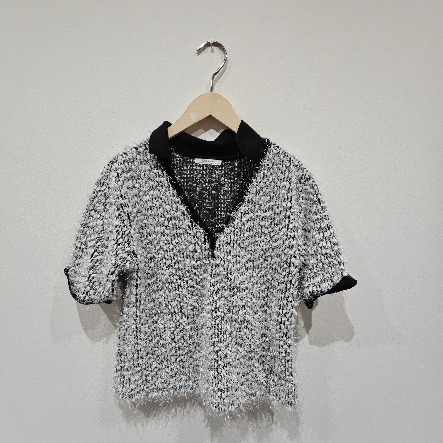 ZARA Textured Tweed-Style Knit Polo Top (Size M)