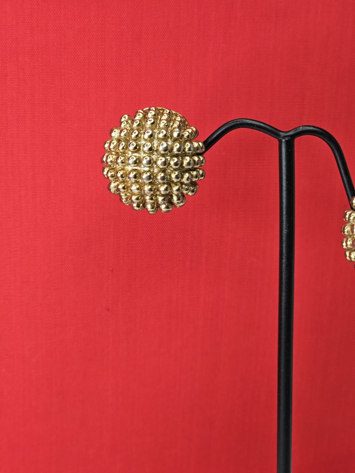 Vintage Gold Tone Beaded Cluster Dome Statement Clip On Earrings