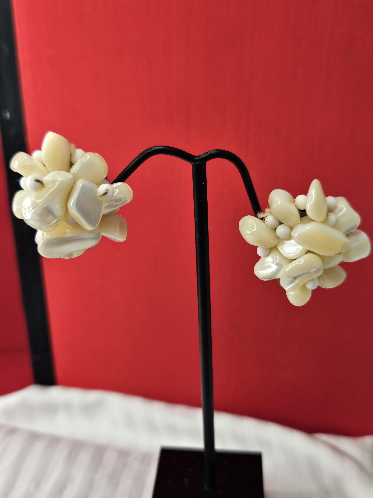 Vintage 1950s Mother of Pearl Cluster Earrings Japan Screw Back Mid Century MOP