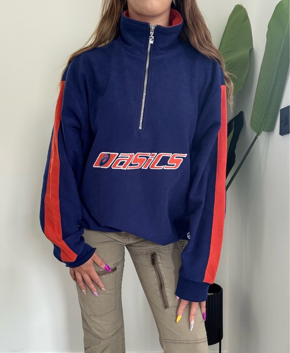 Vintage ASICS Blue & Orange 1/4 Zip Fleece – Size M – Unisex
