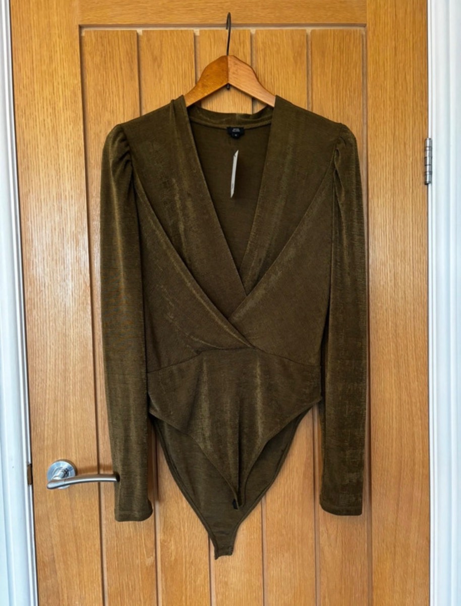 River Island shimmer green long sleeved bodysuit size 10 new with tags