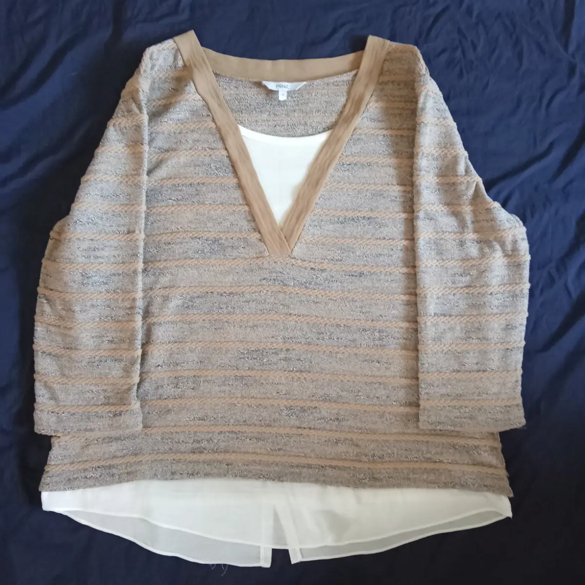 Next Beige Striped Jumper With White Layered Detail UK 18