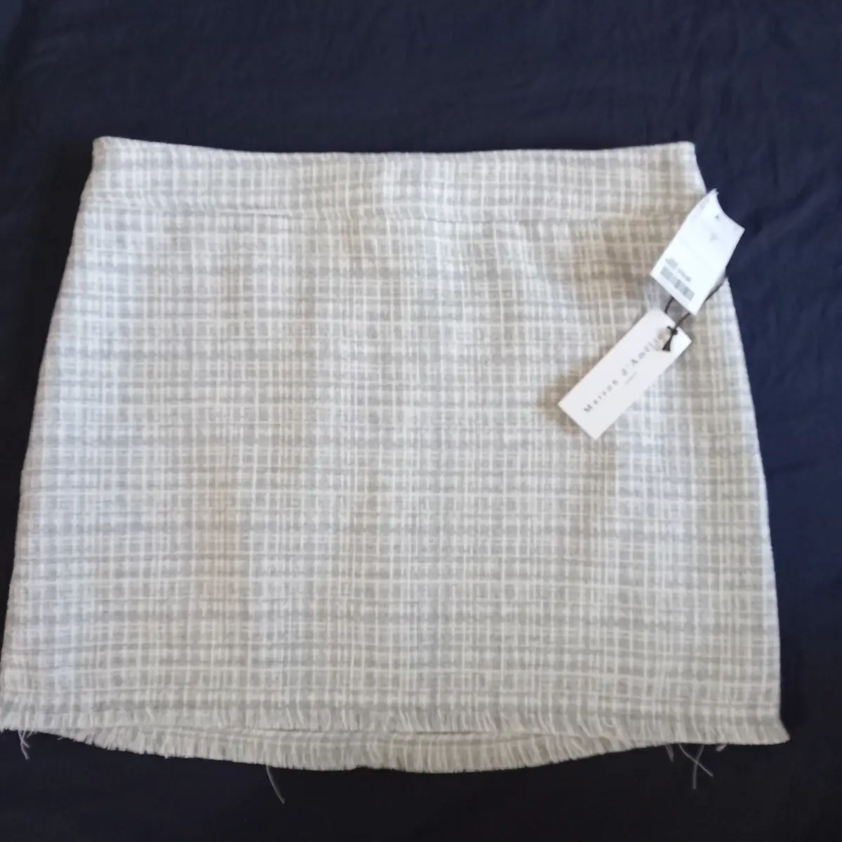 Maison d'Amélie Paris Tweed Boucle Mini Skirt Size 14 NWT Grey White Fringe