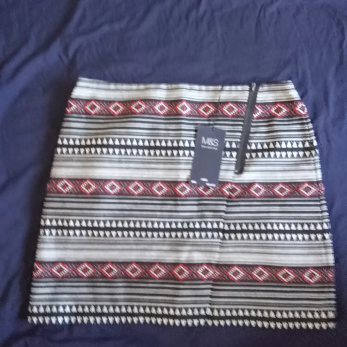 M&S Collection Tribal Geometric Mini Skirt Size 14 NWT Red Mix Boho Festival