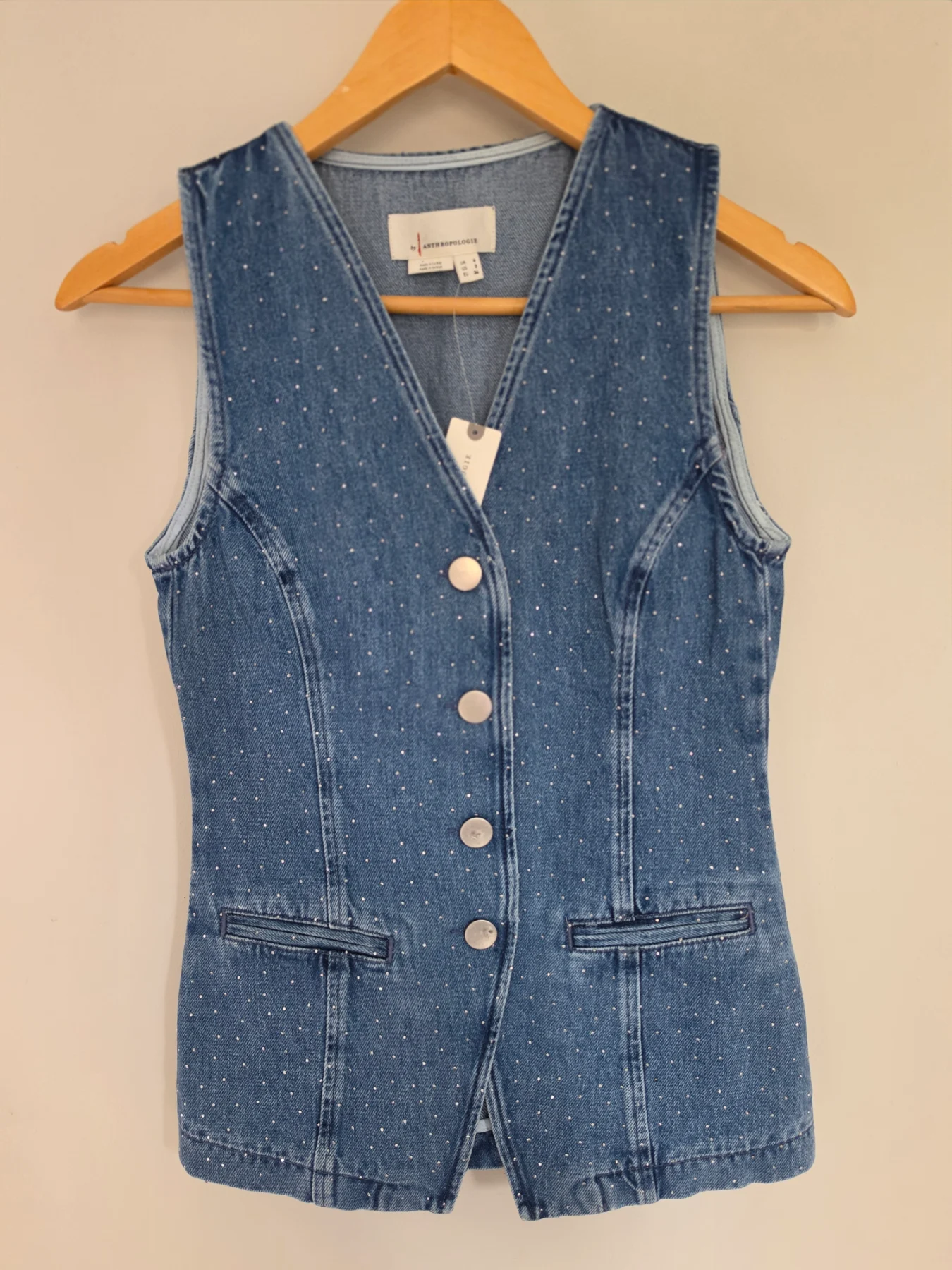 Anthapologie diamontie denim waistcoat. BNWT size 6. Rrp £118
