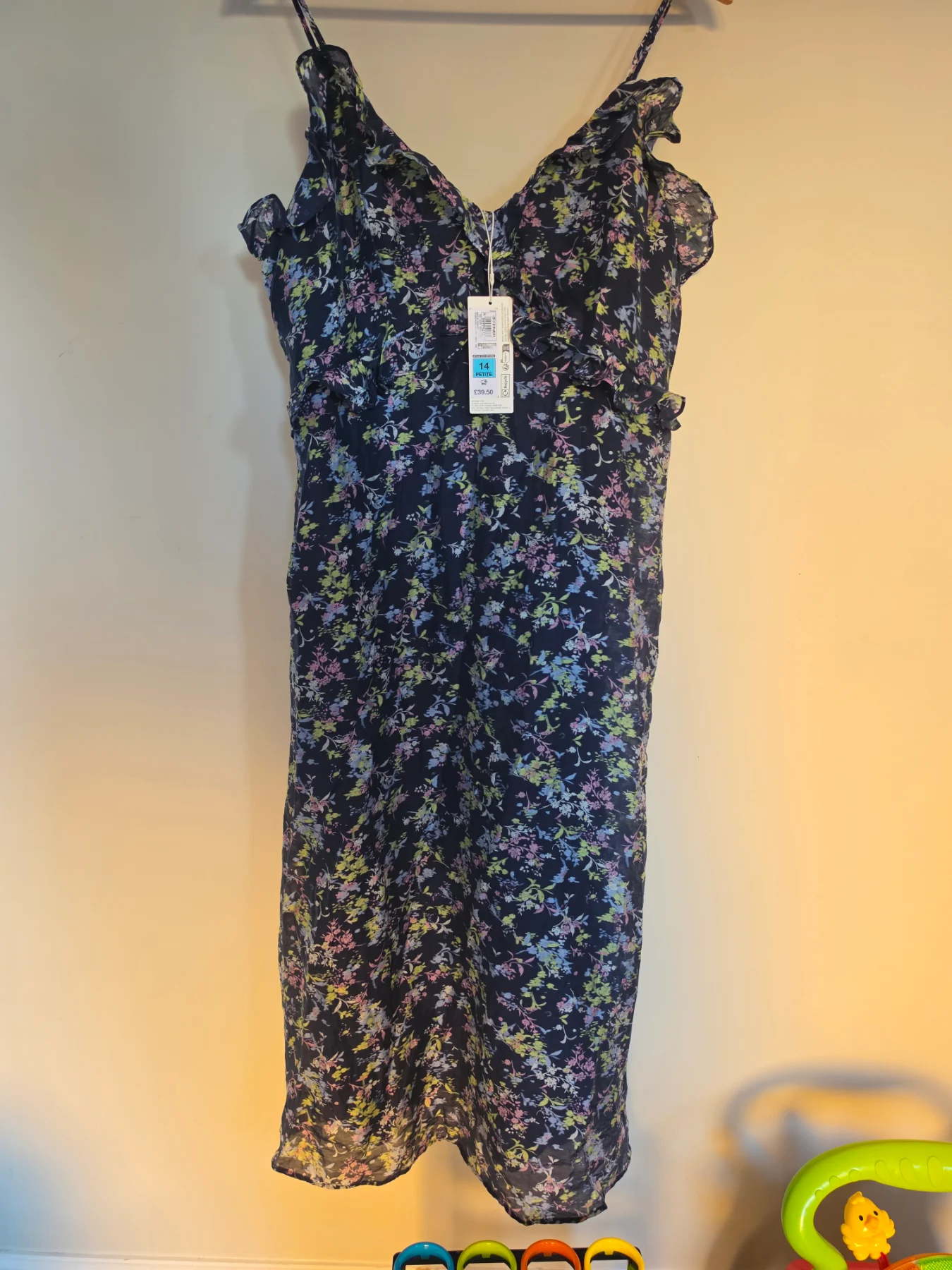 M&S Collection navy floral ruffle chiffon midi dress BNWT Size 14
