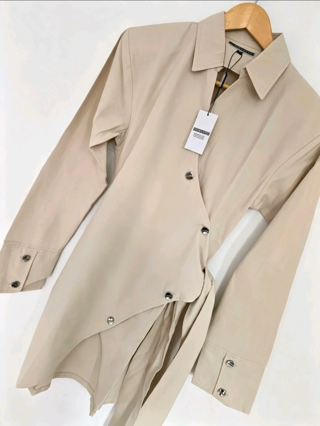 BNWT Herman&Co Beige Cotton Asymmetric Shirt Dress – Size 10 – RRP £58