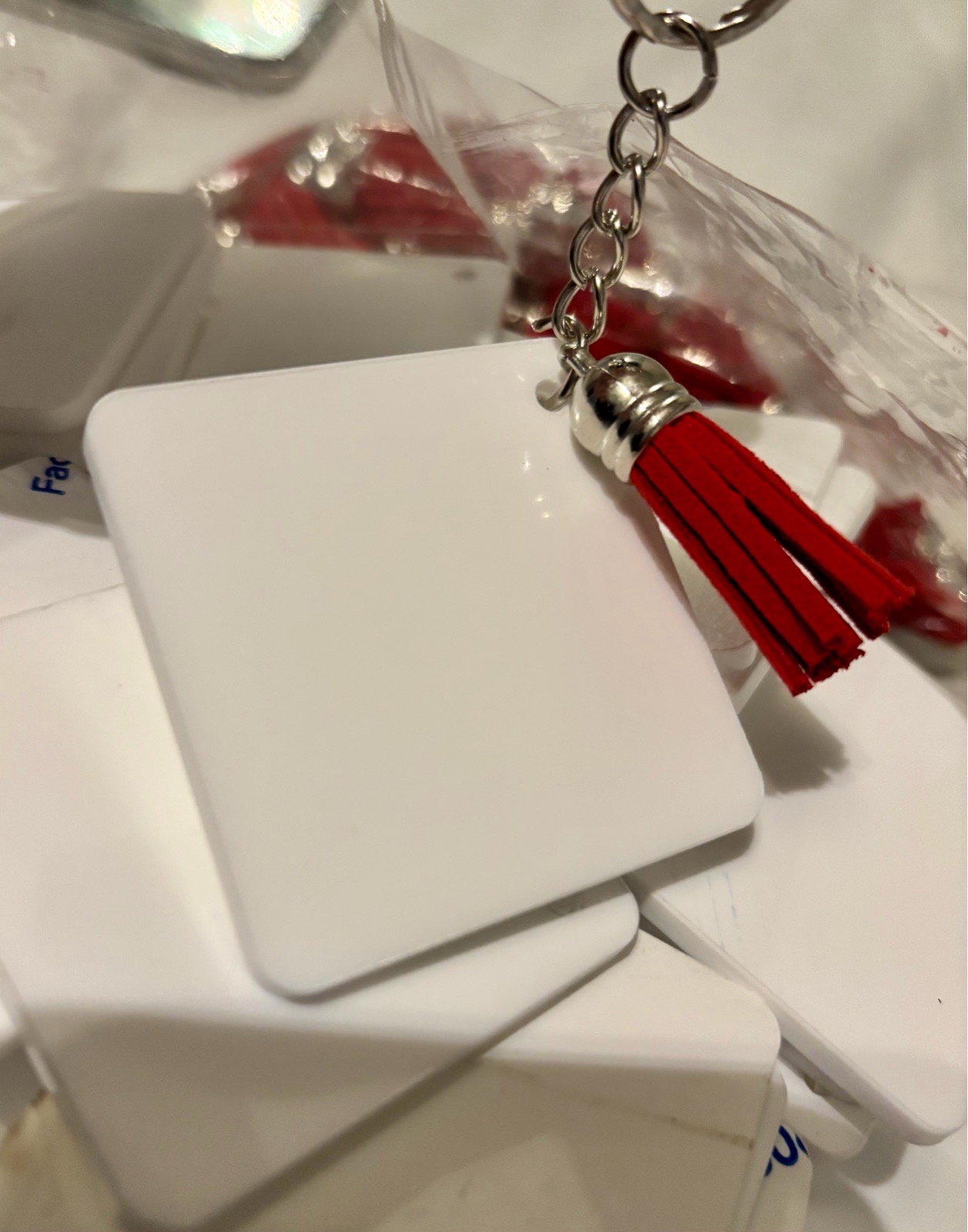 Pack of 24 Blank Cast Acrylic Keyrings/Tassels for Sublimation