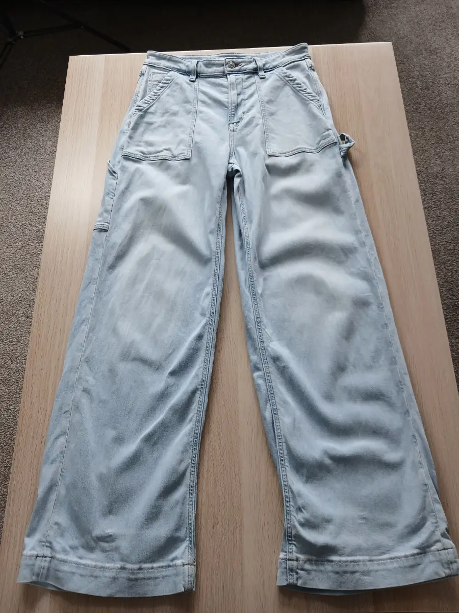 American Eagle Jeans Size 8 Reg Blue Stretch High Waisted Baggy Wide Leg Cargo