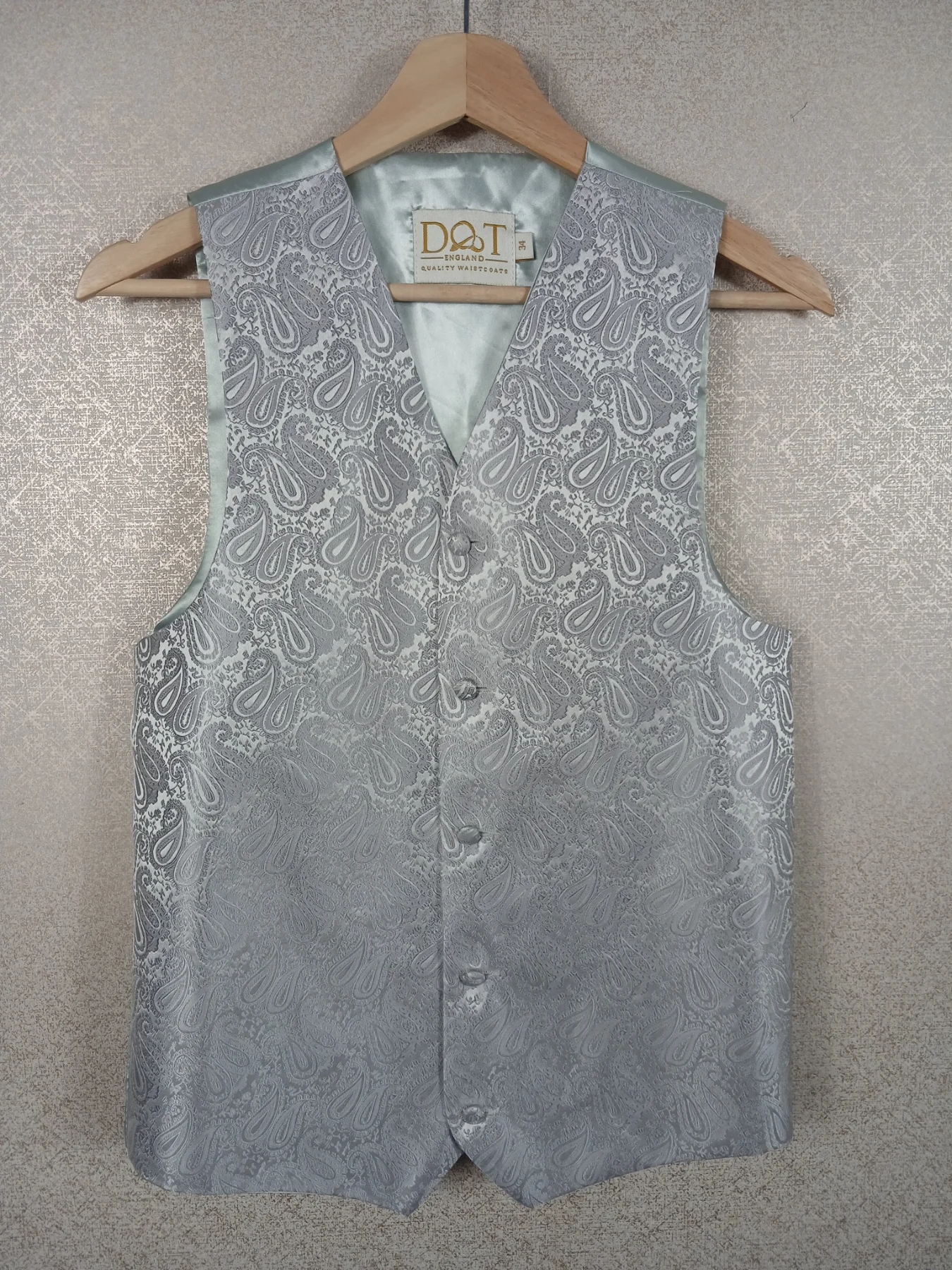 DQT Silver Paisley Wedding Waistcoat Mens Size 34 Formal Vest Prom Groom Suit