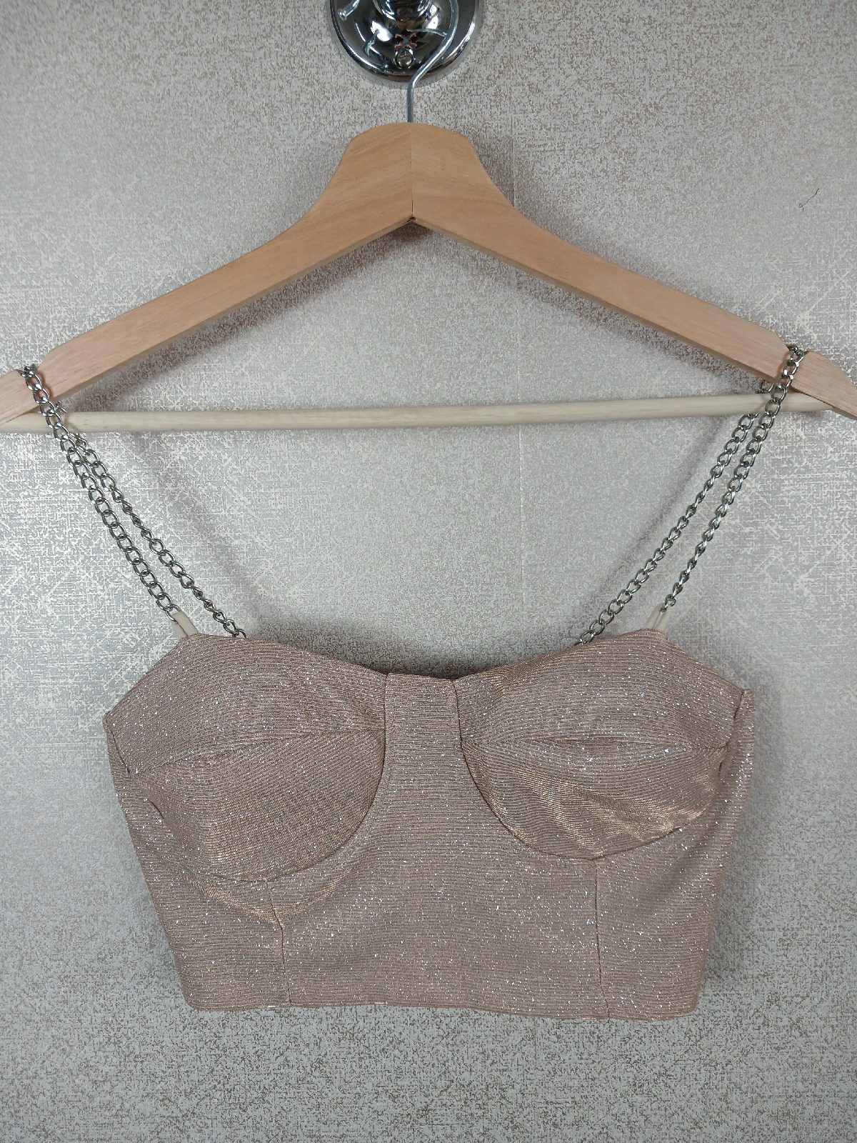 New Collection Made In Italy Glitter Corset Top Chain Strap Sparkly Bustier UK 6