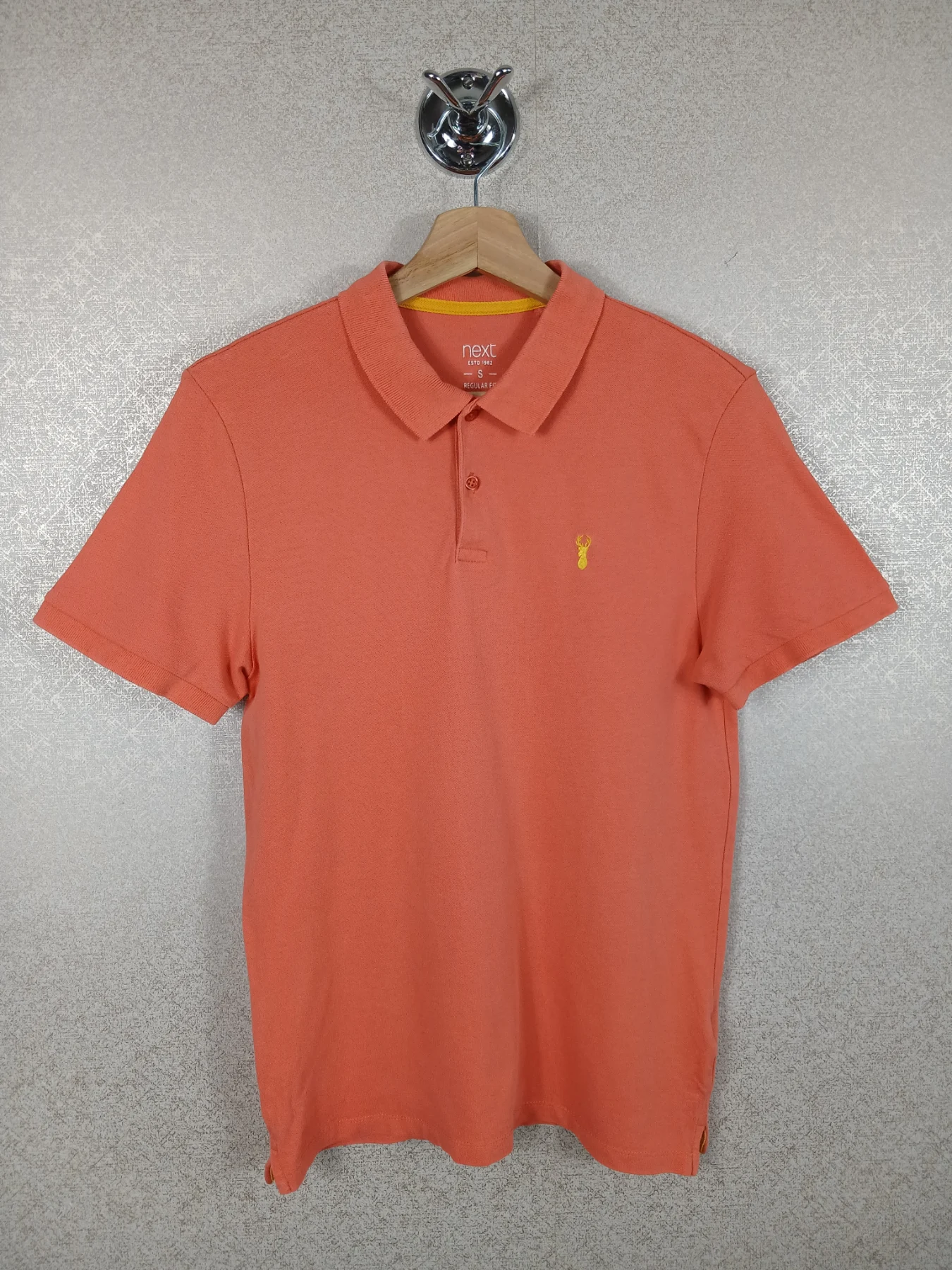 Next Men's Polo Shirt S Small Peach Coral Regular Fit Short Sleeve Casual Top GC