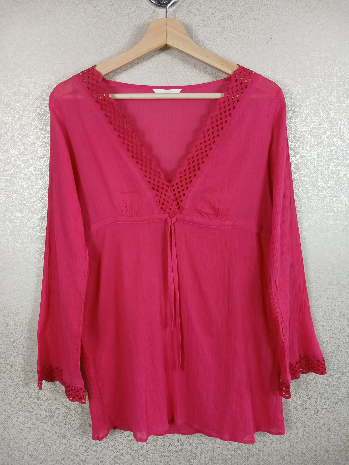 M&S Marks & Spencer Pink Cotton Kaftan Tunic Top Beach Cover Up Crepe Lace 12