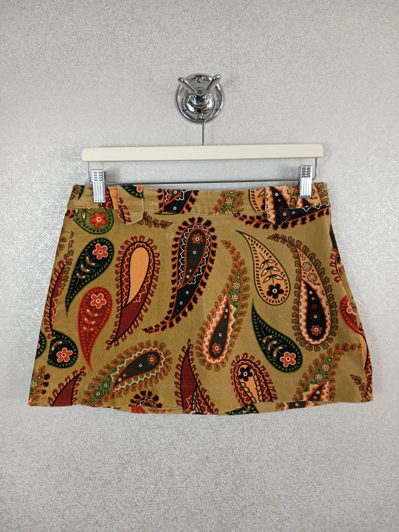 Zara Trafaluc Paisley Corduroy Mini Skirt M 70s Boho Cord Velvet Aline Retro VGC