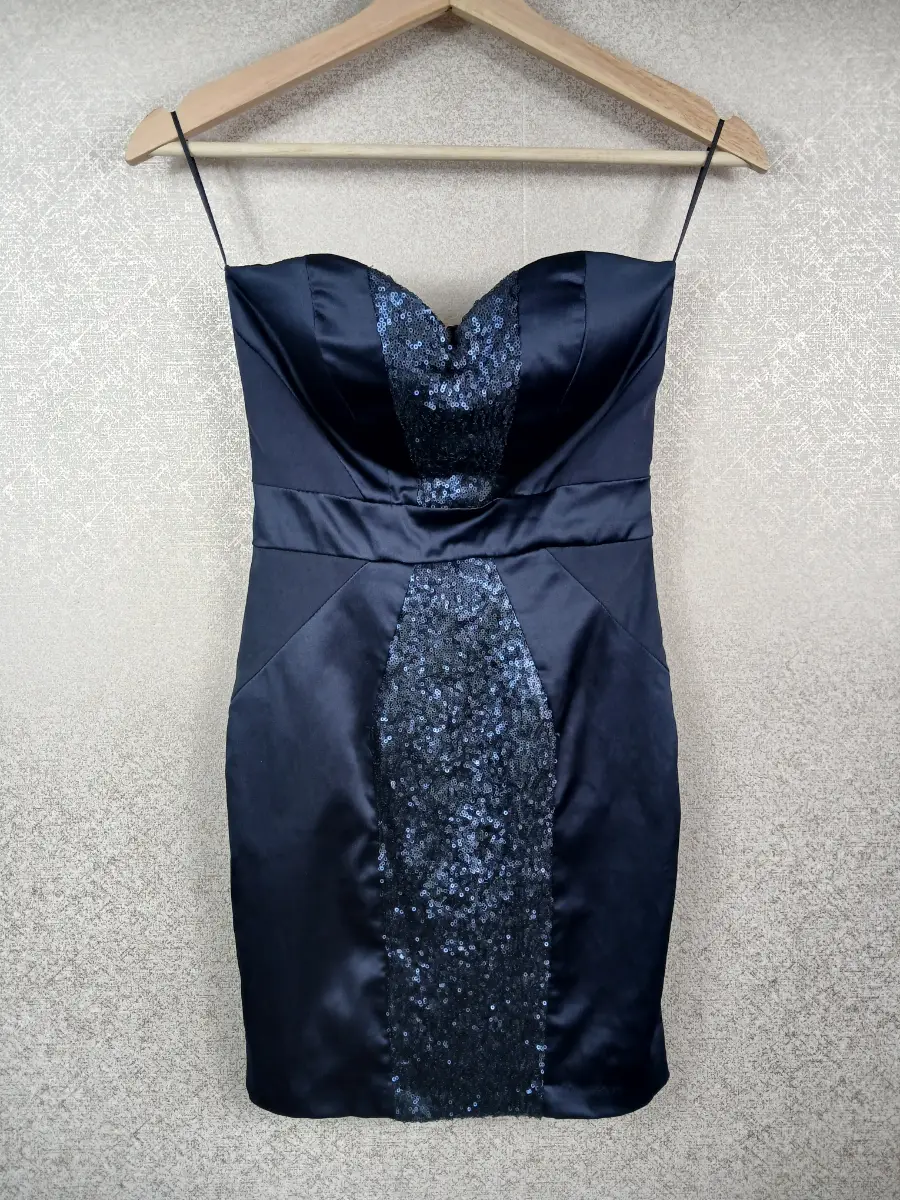 Elise Ryan Strapless Sequin Dress Navy Blue Party Bodycon Prom Scuba UK Size 8