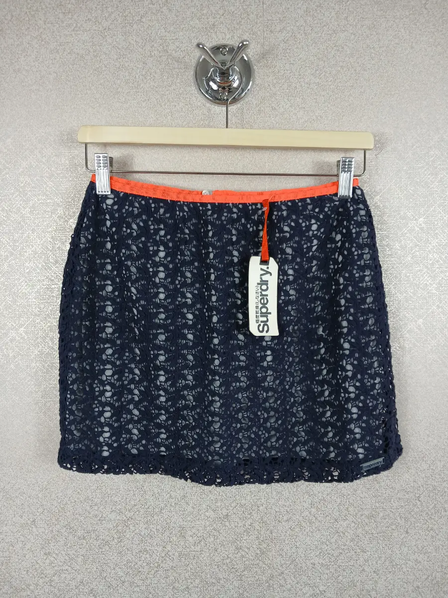 Superdry Havana Mini Skirt Size XS Navy Blue Crochet Pink Neon Waistband BNWT