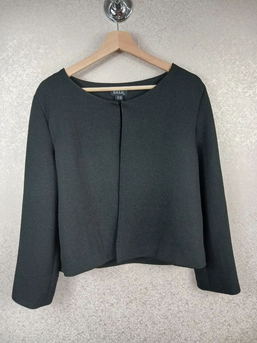 Black Collarless Textured Waffle Knit Long Sleeve Bolero Style Blazer Solo UK 18