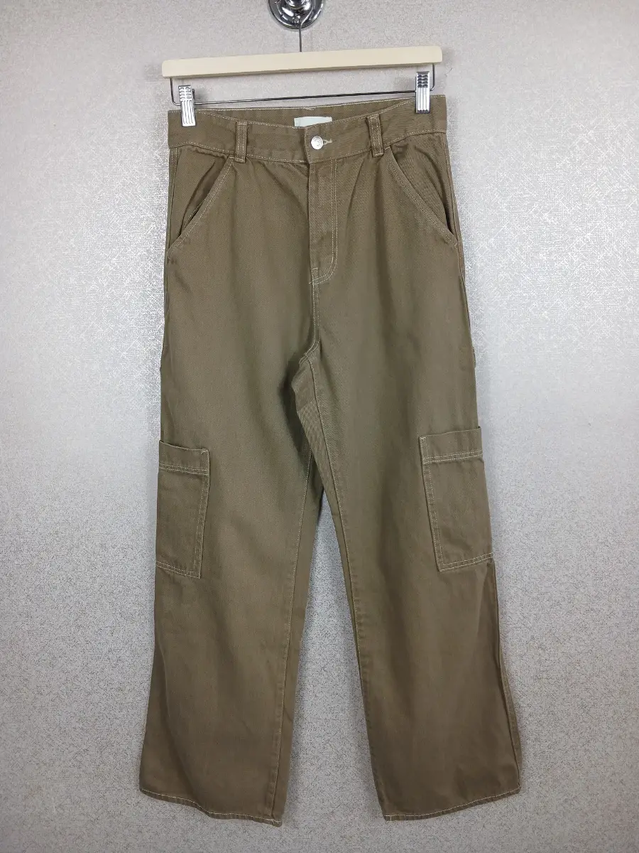 H&M Womens Cargo Trousers Khaki Tan Wide Leg Cropped Utility Pants Eur 38 UK 10