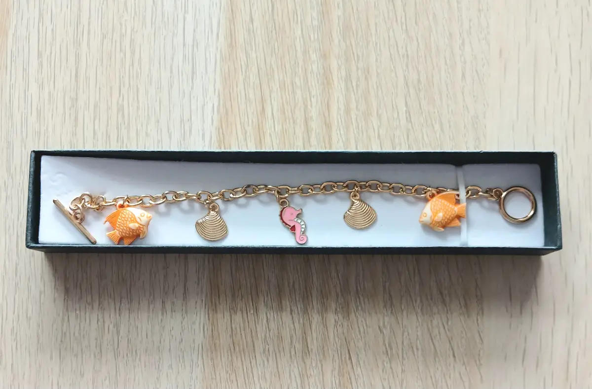Orange Pink & Gold Handmade Ocean Seashell & Seahorse Charm Bracelet Jewellery