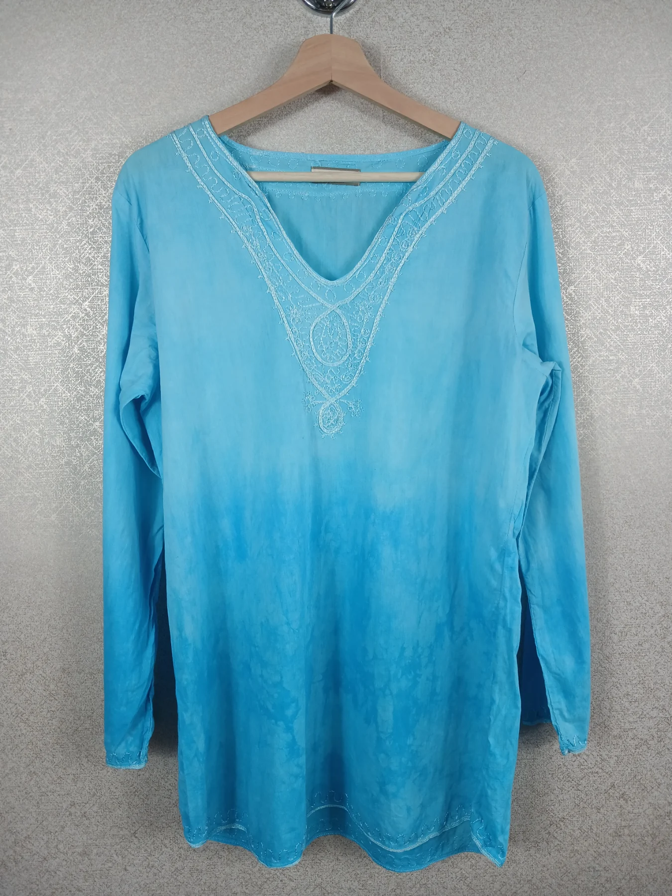 Cherokee Womens Tunic Top 14 Turquoise Blue Embroidered Cotton Beach Blouse VGC