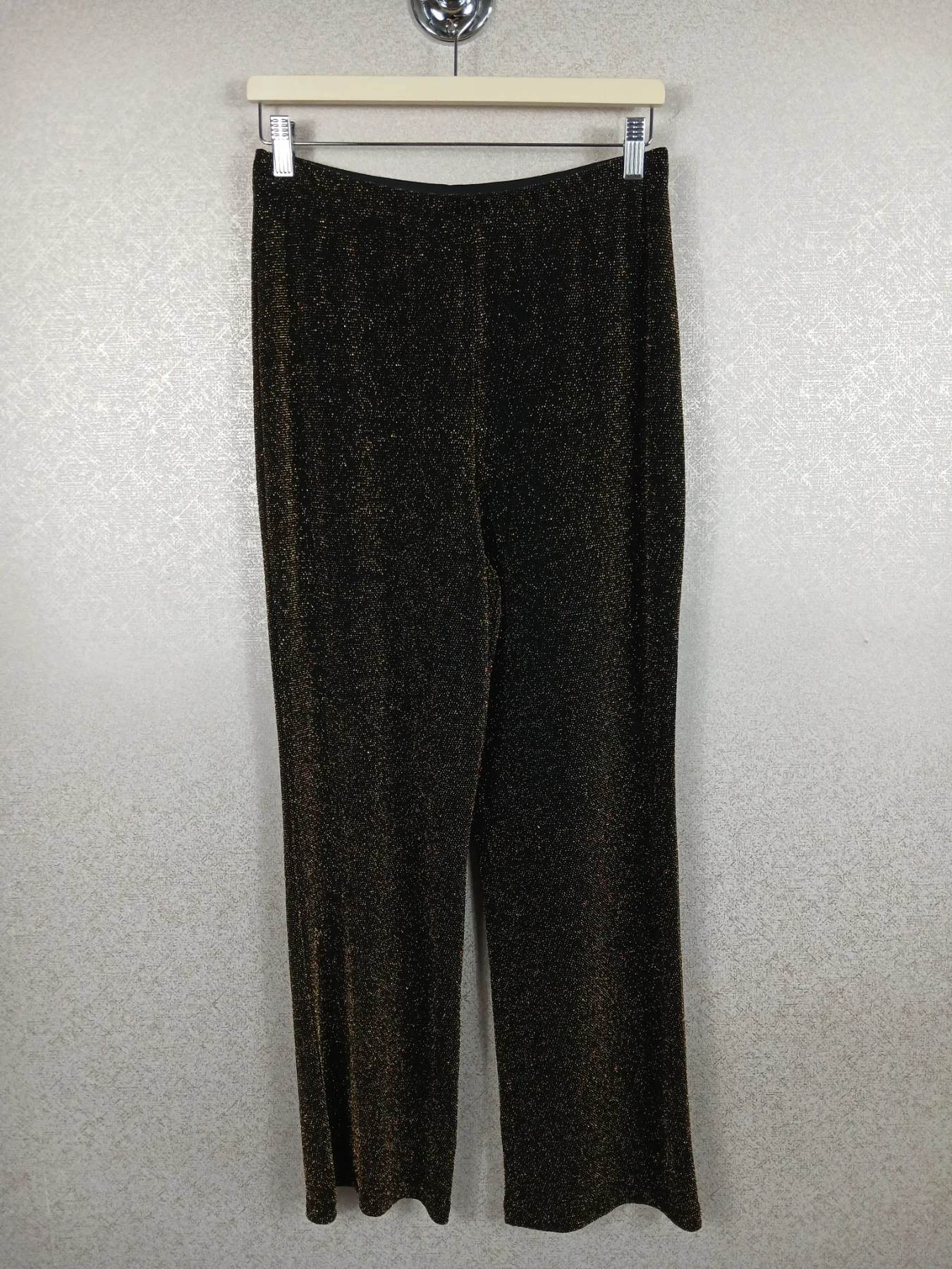Kaleidoscope Womens Gold Black Glitter Wide Leg Trousers Sparkly Knit Pants 12