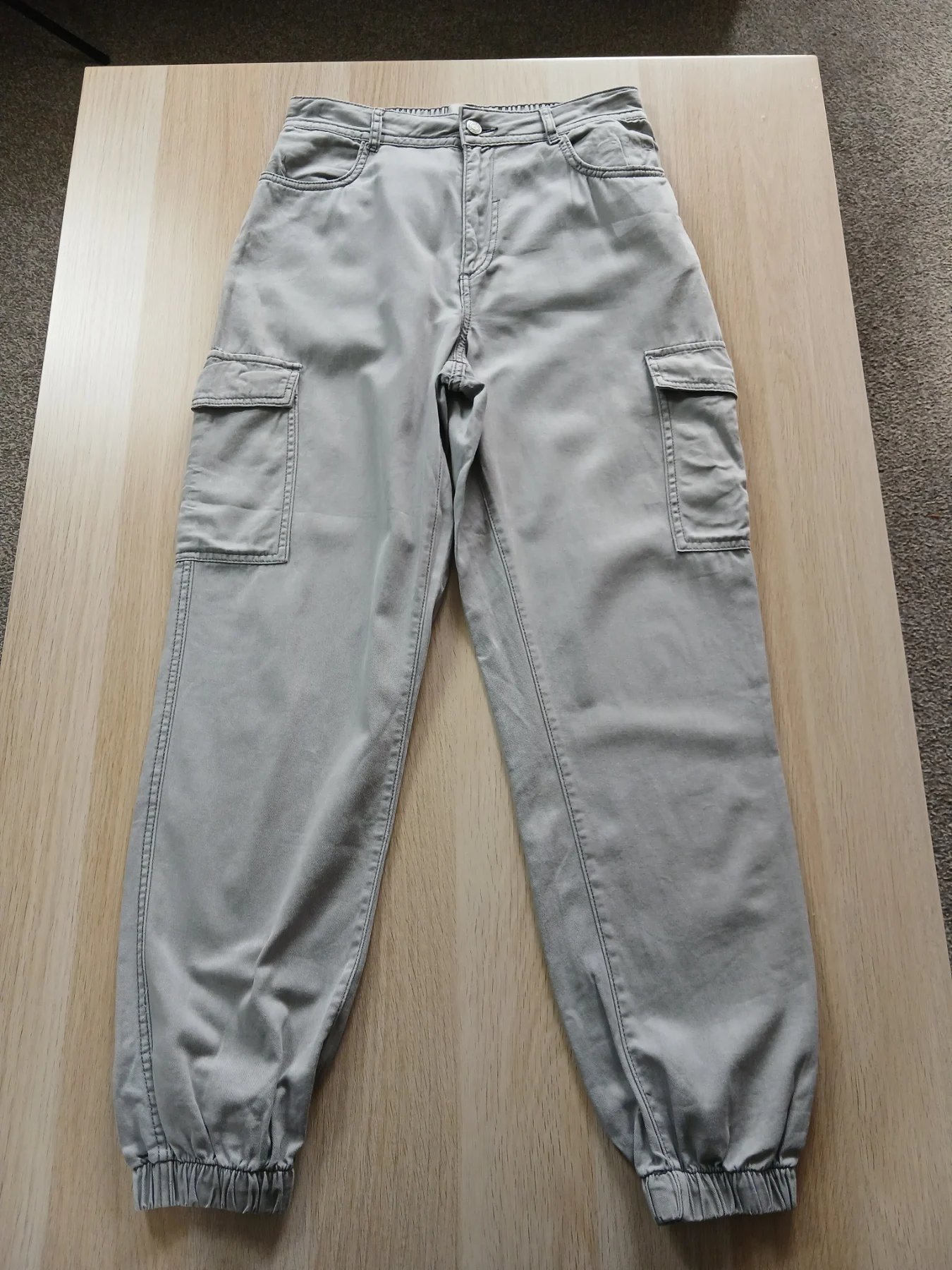 New Look Denim Cargo Joggers Women UK 10 Grey Jeans Elastic Waist Cuffed Pants