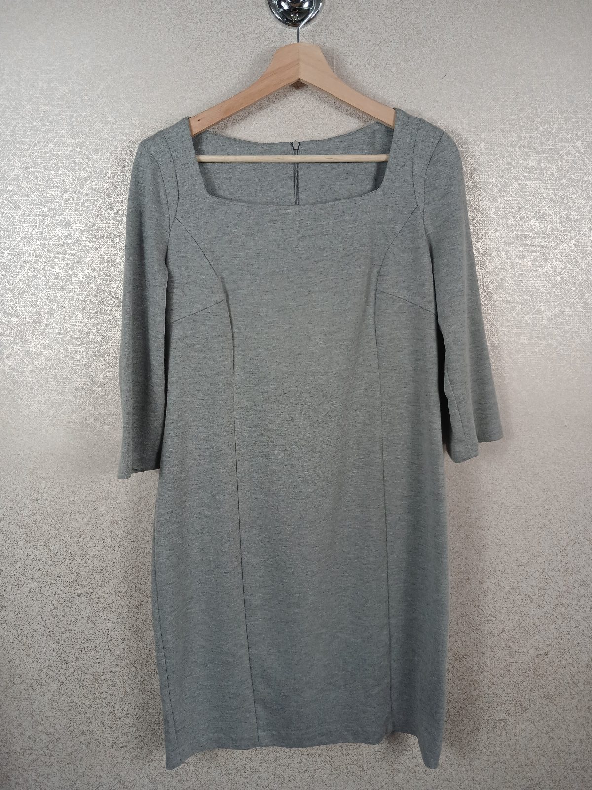 M&S Marks & Spencer Grey Marl Square Neck Shift Dress Smart Work Office Midi 14