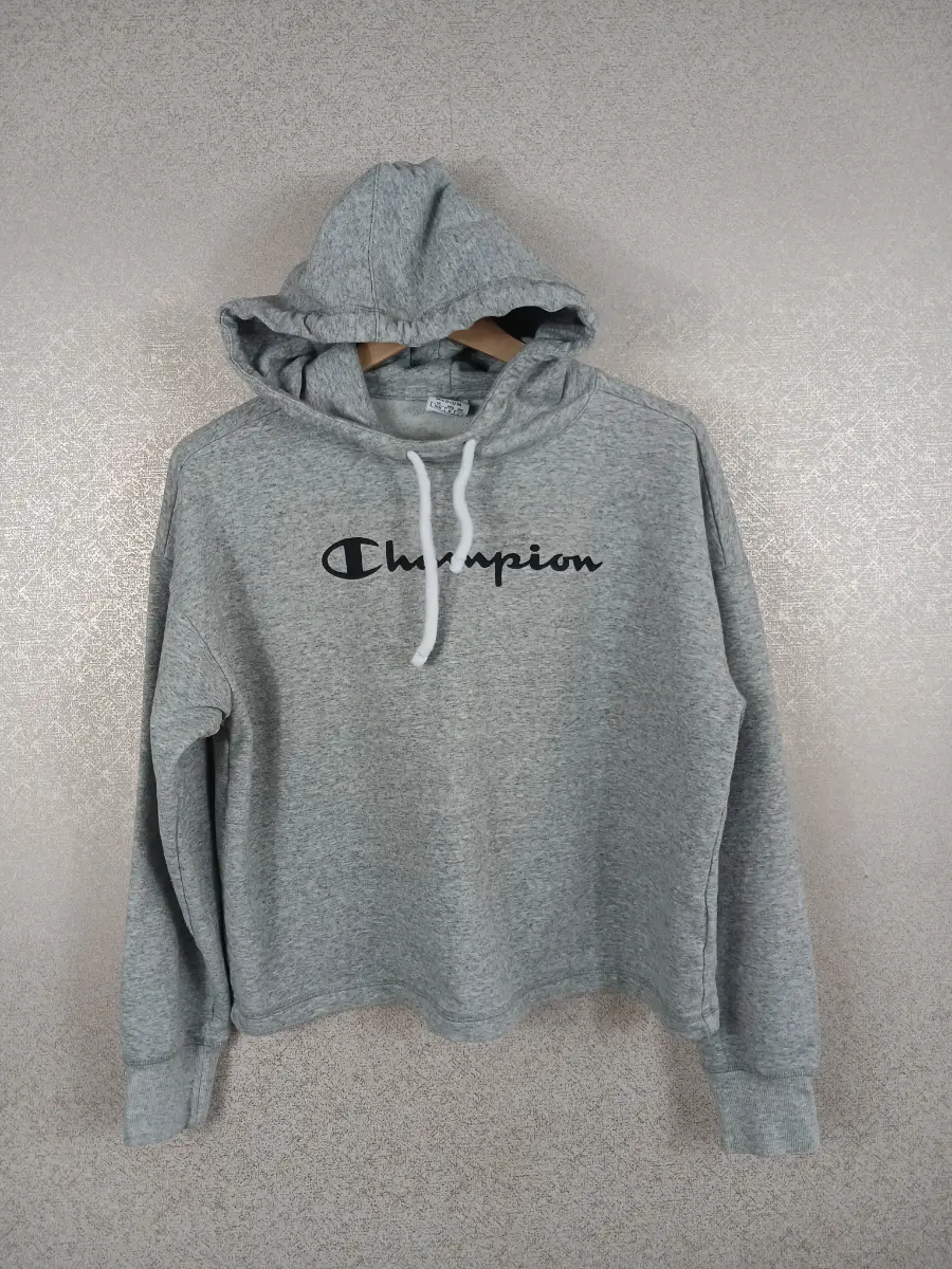 Champion Womens Cropped Hoodie Sweatshirt Grey Spell out Pullover Crop Medium M