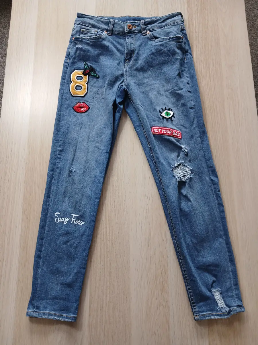 H&M Divided Distressed Patched Womens Blue Skinny Ripped Jeans Eur 34 UK 6 VGC