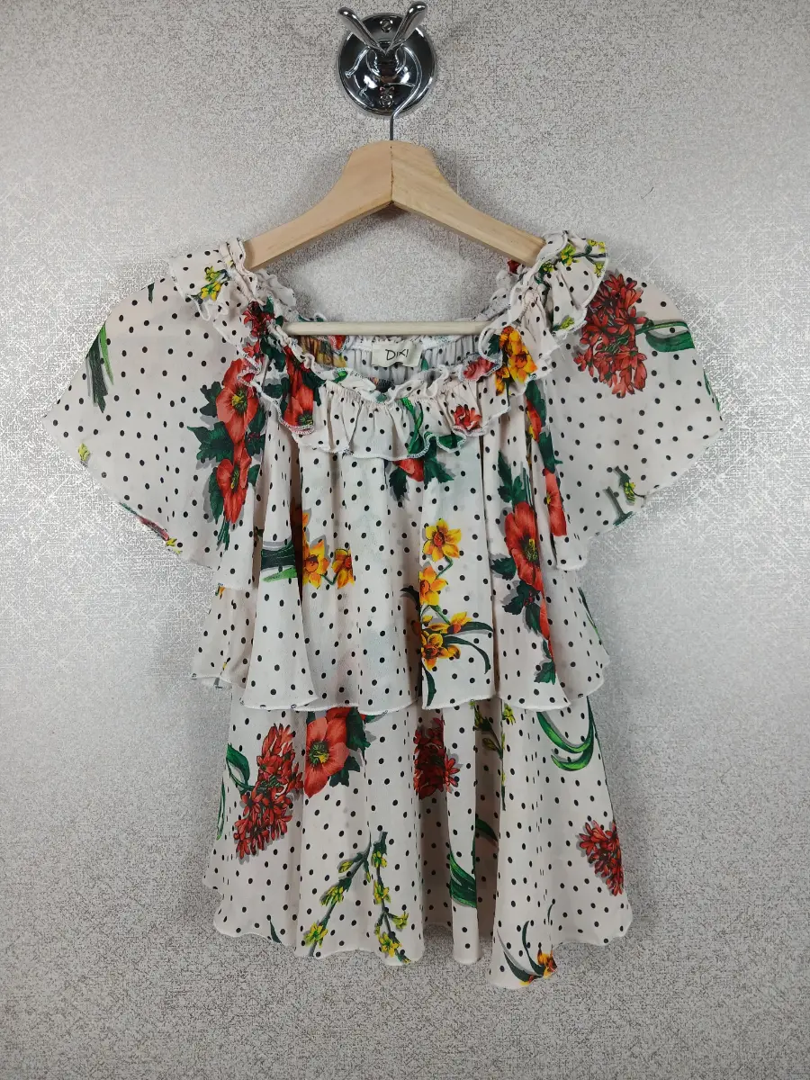 Dixie Blouse Womens Small S Off Shoulder Ruffle Floral Polka Dot Tiered Top Crop