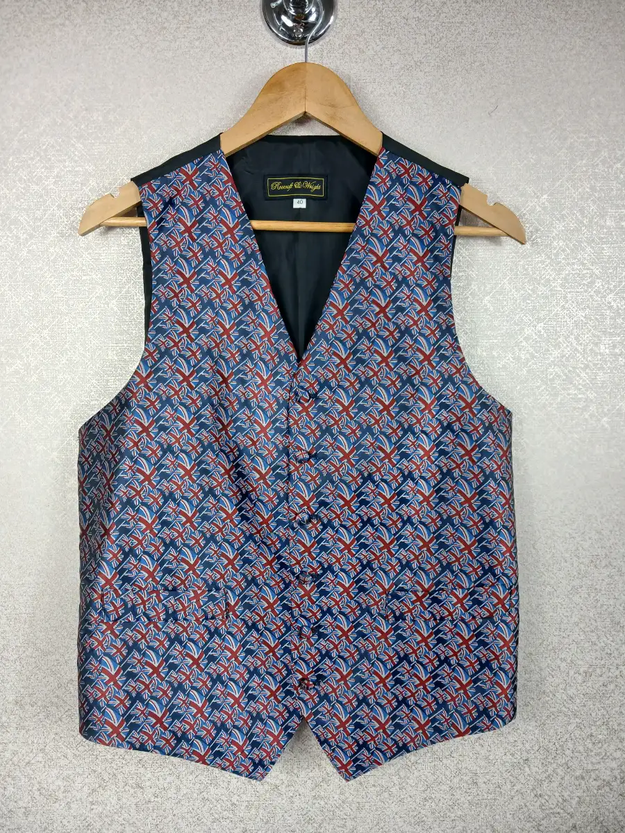 Rowcroft & Wright Mens Union Jack Waistcoat Vest 40 M Medium British Flag VGC