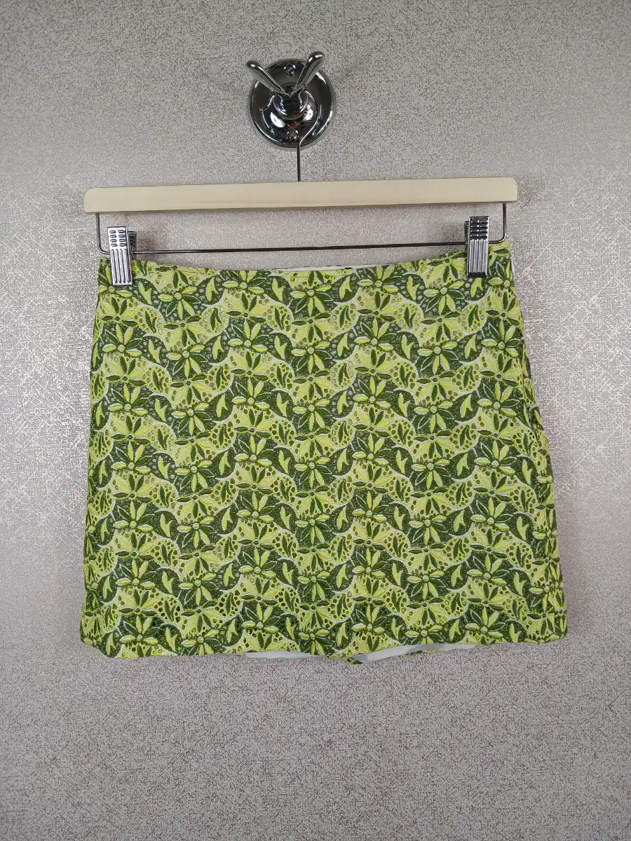 Green Floral Lace Mini Skirt Paolo Pecora Milano Made In Italy Size IT 42 UK 10