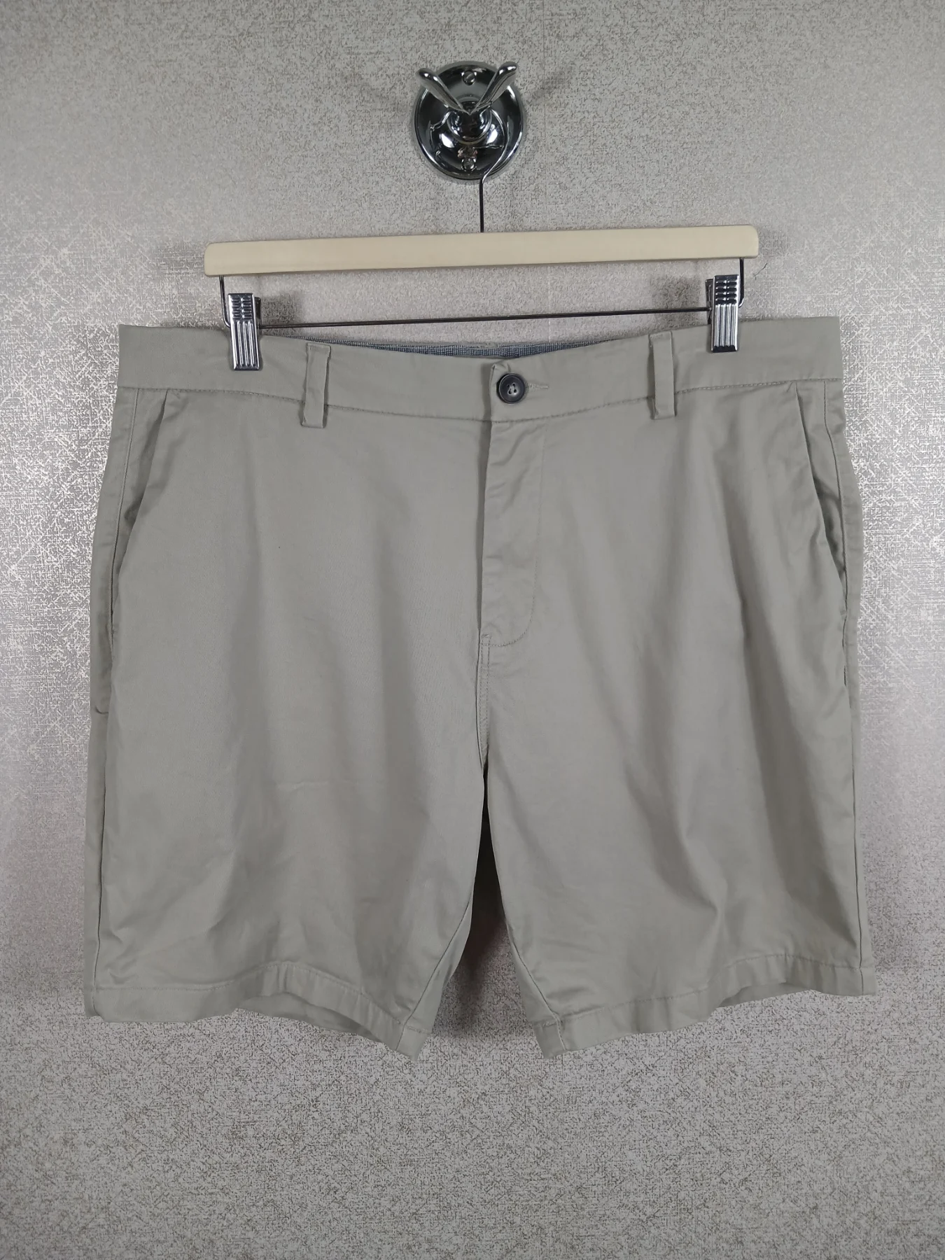 Next Mens Chino Shorts Beige Stone 36s Khaki Straight Fit Stretch Cotton Twill