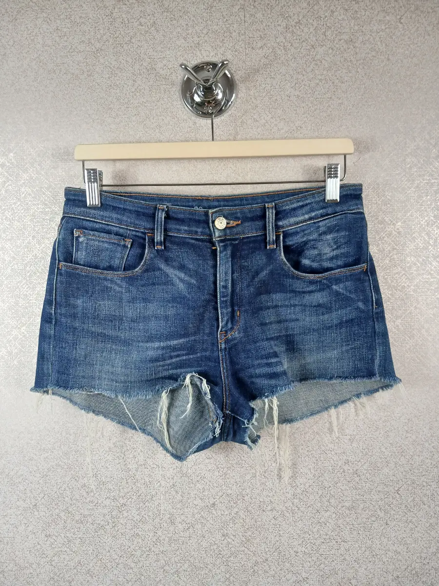 Levi's 29 High Rise Blue Denim Cut Off Jeans Frayed Hotpant Shorts Waist 29" VGC