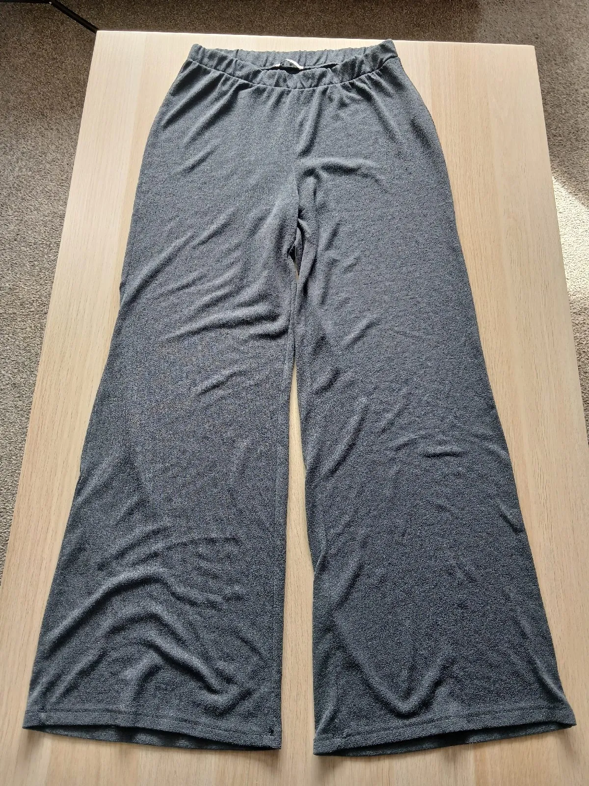 Zara Trafaluc Grey Wide Leg Trousers Knit Lounge Pants Casual Comfy L Large VGC