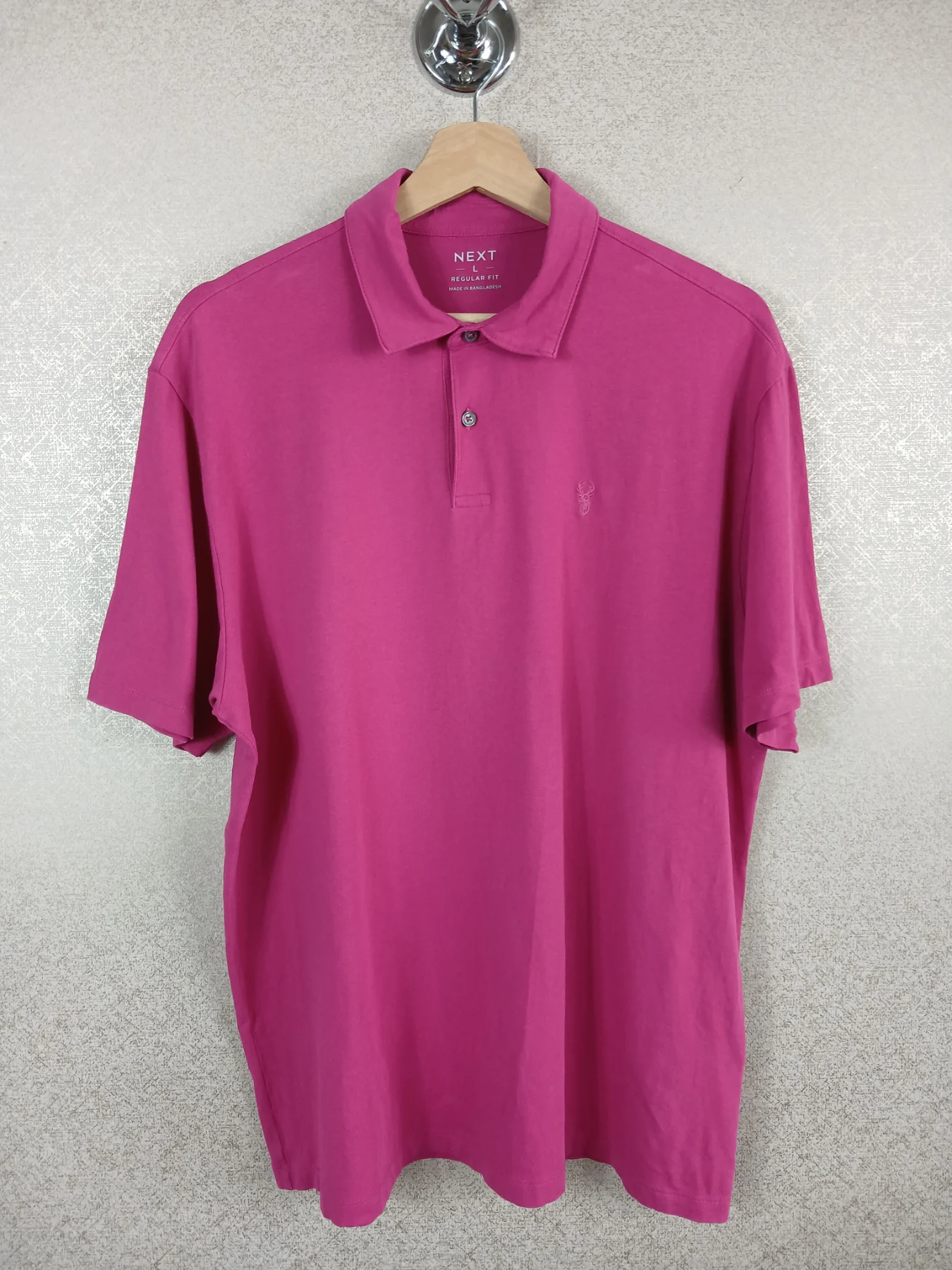 Next Men's Polo Shirt Large L Pink Magenta Regular Fit Shortsleeve Smart Casual