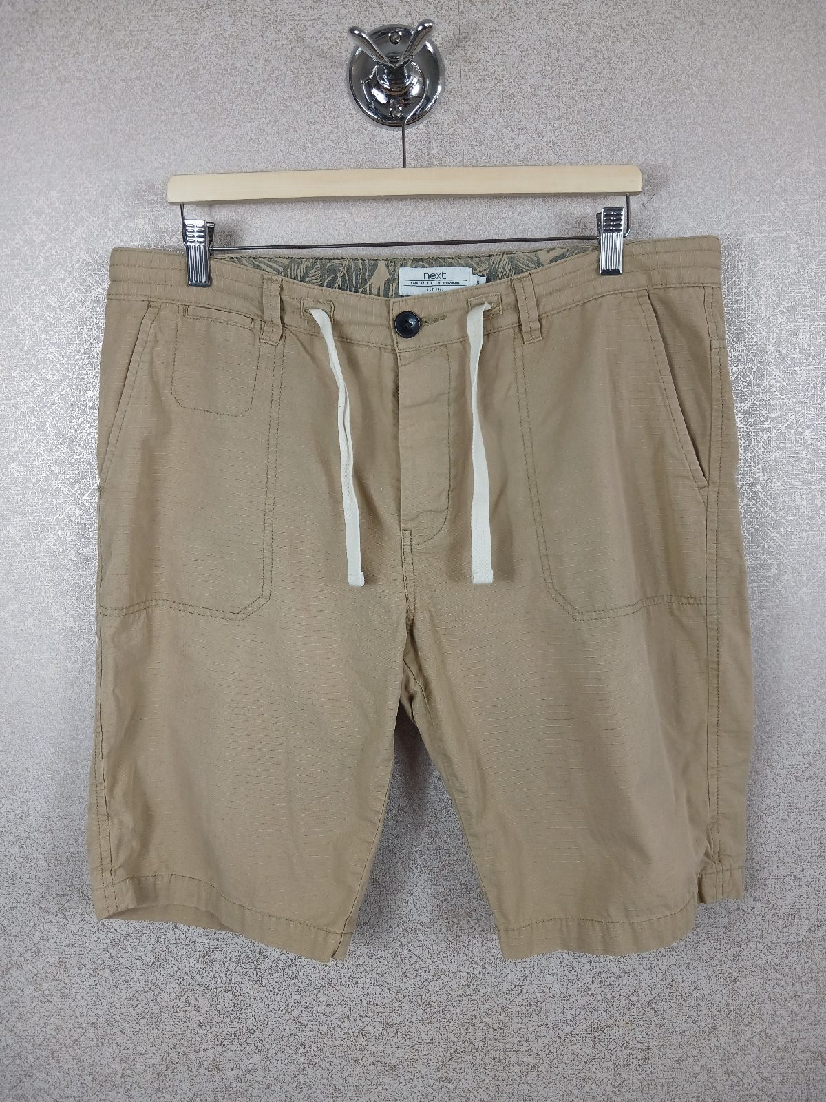 Next Mens Beige Khaki Chino Cargo Shorts Size 36 Drawstring Cotton Summer Casual