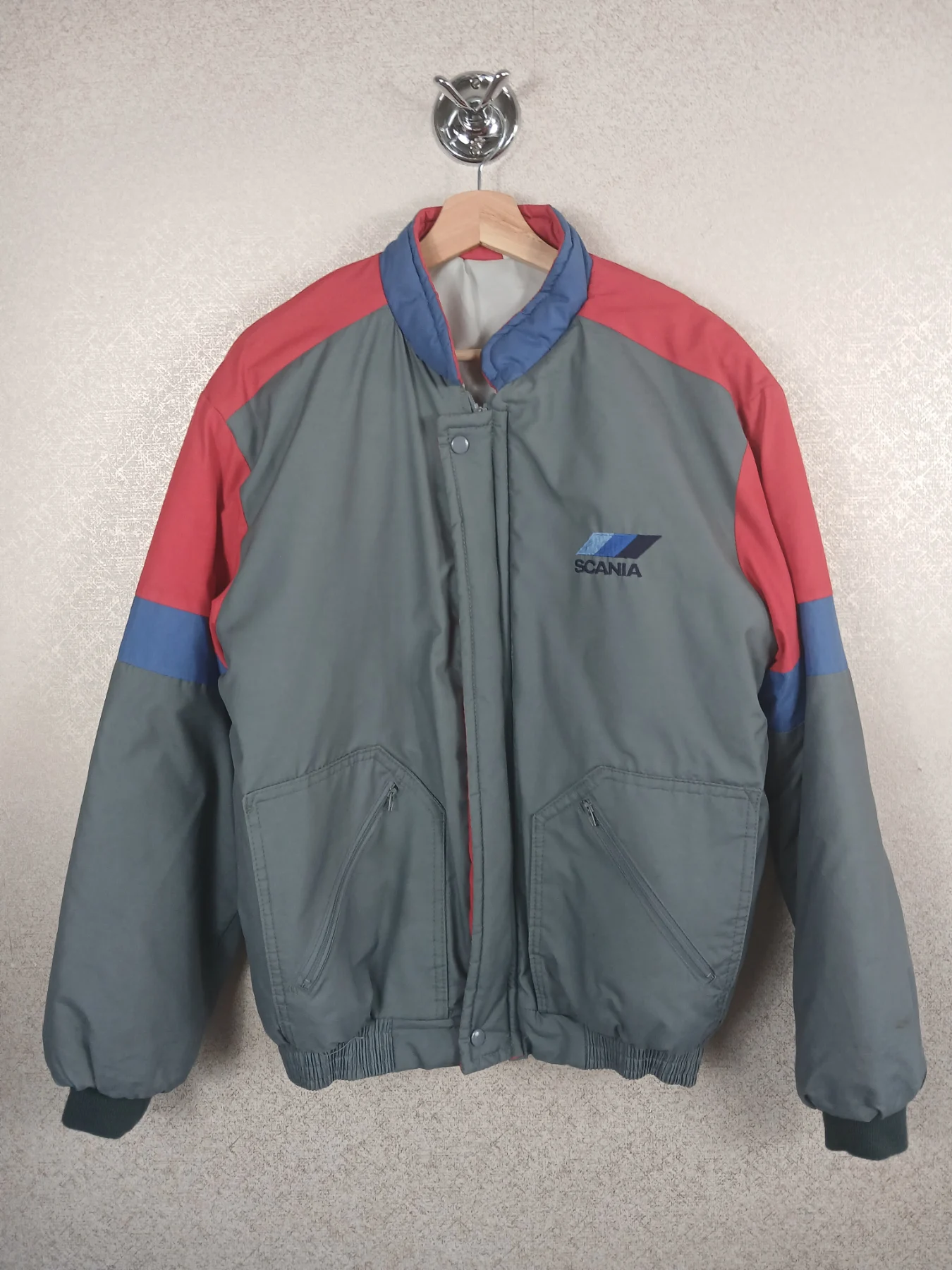 Scania Trucks Jacket Vintage 1980s Saab Lorry Driver Promo Bomber Coat Grey L