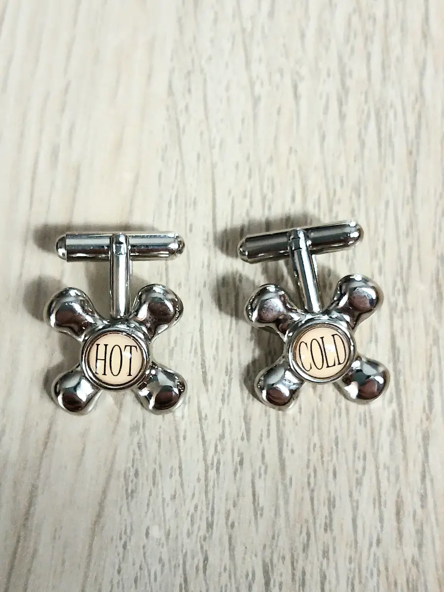 Vintage Stratton London Men Cufflinks Silver Hot Cold Plumber Faucet Taps Boxed
