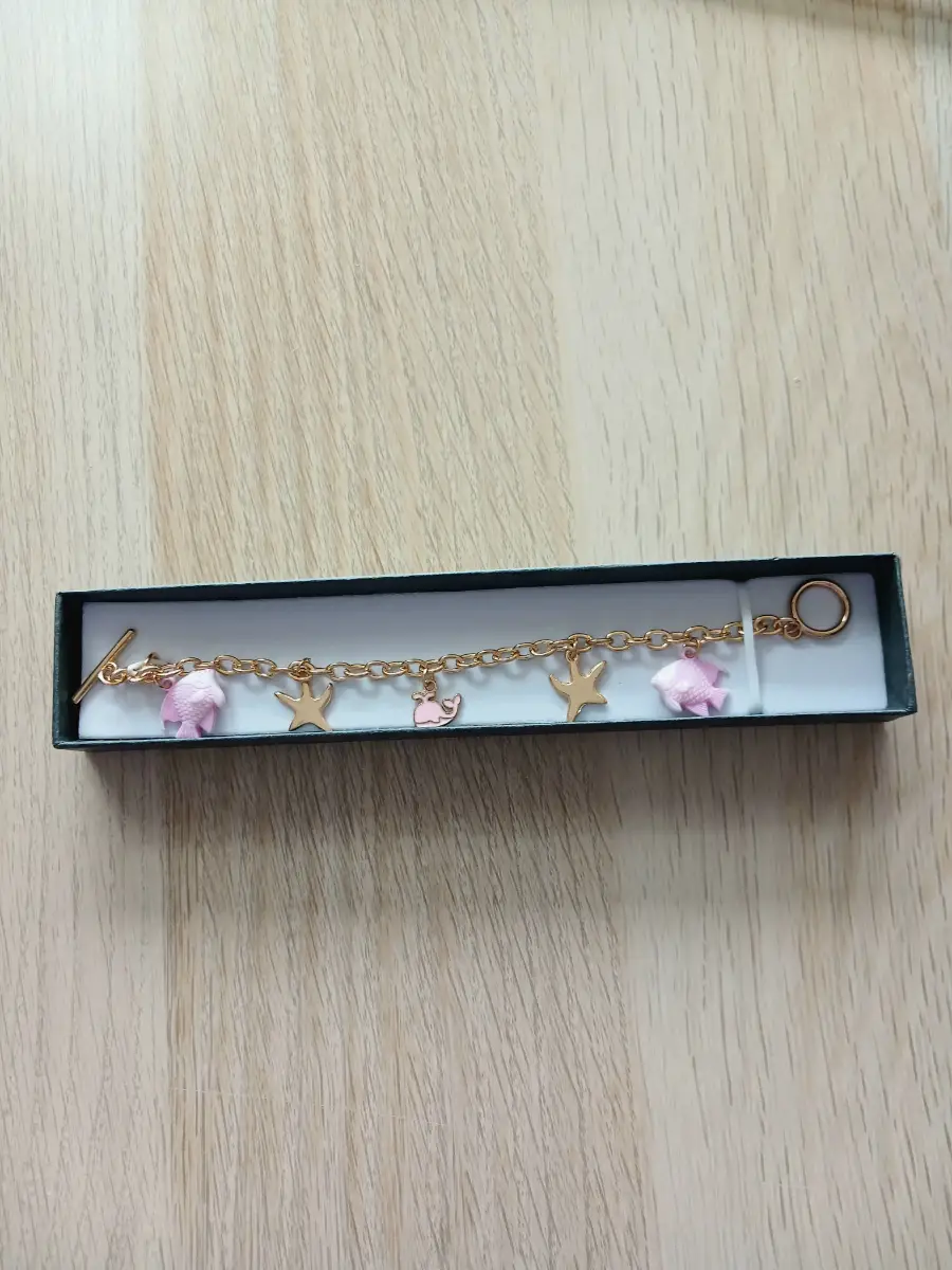 Pink & Gold Whale & Starfish Handmade Ocean Charm Bracelet Jewellery Gift Boxed