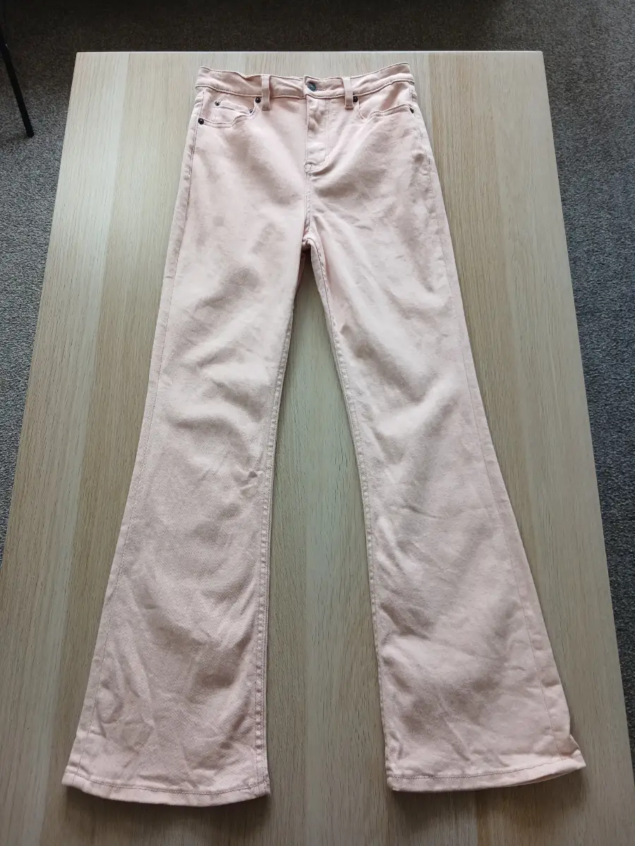 Motel Pastel Peach Pink Denim Kick Flare Summer Festival Denim Jeans UK Size S
