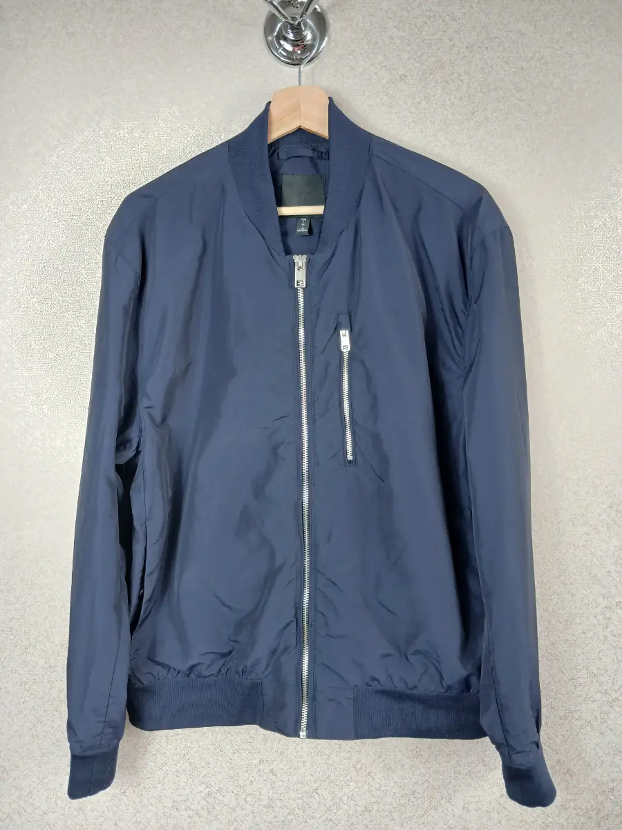 H&M Mens Bomber Jacket Large L Navy Blue Full Zip Flight Blouson Casual Coat