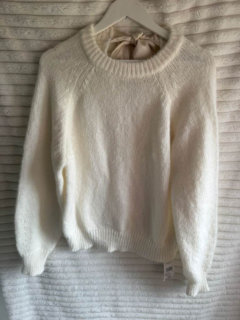 F&F Knitted Satin Bow Back Jumper in Cream